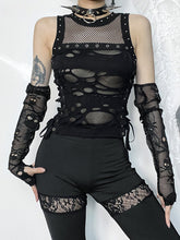 Mall Gothic Sexy Hole See Through Lace-up Streetwear Cyber Punk Rave Fashion Crop Top